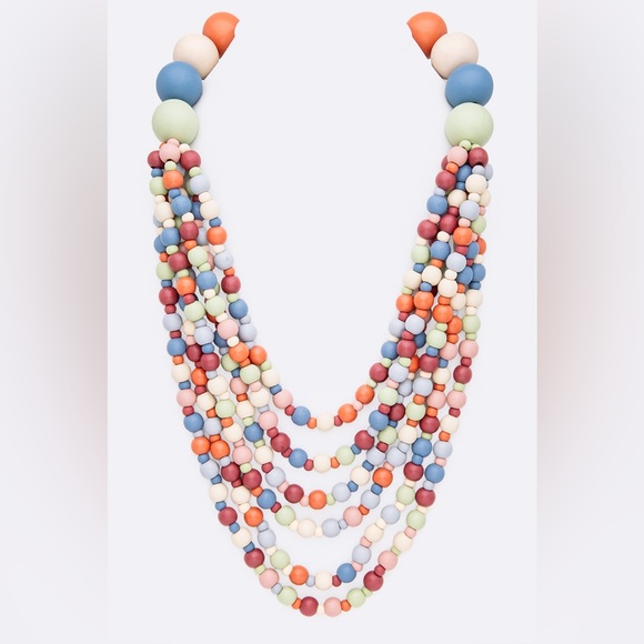 Wood Layered Bead Collar Statement Necklace - Picture 1 of 4